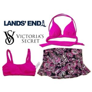 Bikini Swim Set Victoria's Secret Pink Tops and Lands End Paisley Swim Skirt